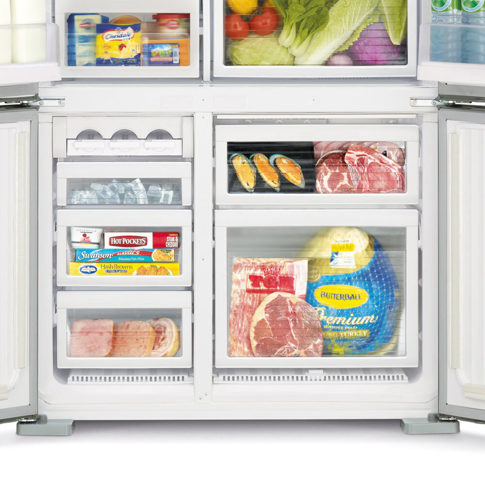 Mitsubishi 650l l4 glass on sale mini french door fridge