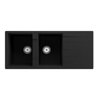 THH Double Bowl Quartz Black Kitchen Sink With Drainer 1160*500*230 MM